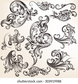 Collection of vector calligraphic flourishes and swirls