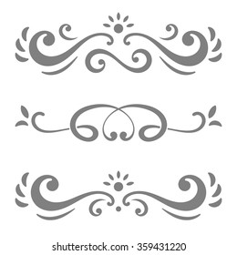 Collection of vector calligraphic lines ornaments or dividers. Retro style
