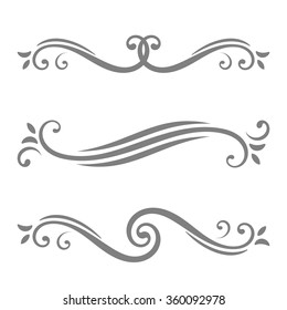 Collection of vector calligraphic lines ornaments or dividers. Retro style