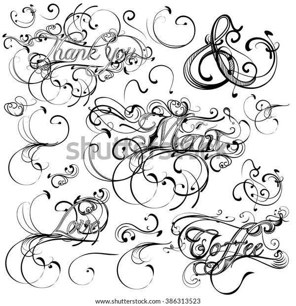 Collection of vector\
calligraphic signatures from flourishes in vintage style thank you\
menu and coffee for\
design