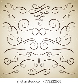 Collection of vector calligraphy flourishes and vignettes. High quality hand drawn design elements for your design