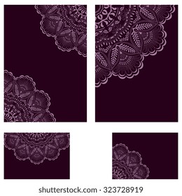 Collection vector card template. Ornamental lace pattern. Vintage card with  ornament.