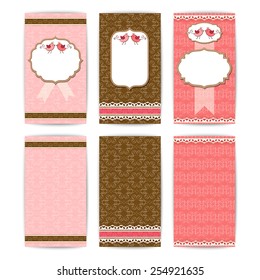 Collection of vector card templates with birds. For Save The Date, birthday cards, invitations, valentine`s day.