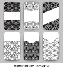 Collection of vector card templates with geometric ornament. For Save The Date, baby shower, birthday cards, invitations.