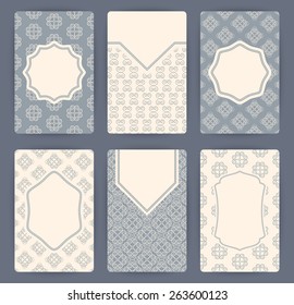 Collection of vector card templates with geometric ornament. For Save The Date, baby shower, birthday cards, invitations.