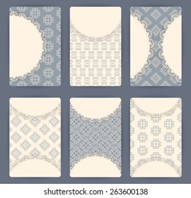 Collection of vector card templates with geometric ornament. For Save The Date, baby shower, birthday cards, invitations.