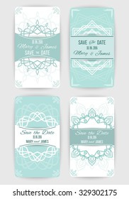 Collection of vector card templates with geometric ornament. For Save The Date, baby shower, birthday cards, invitations.