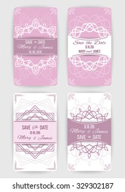 Collection of vector card templates with geometric ornament. For Save The Date, baby shower, birthday cards, invitations.