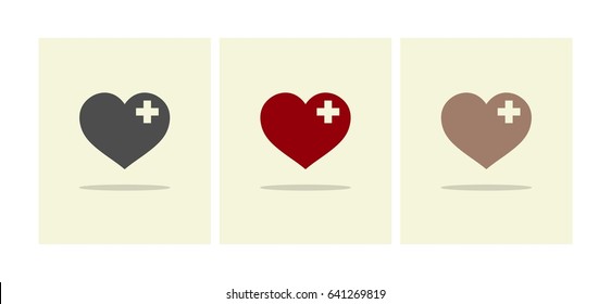 Collection of vector cardiogram or heart rhythm medical icon. Medical heart with cross. Eps 10.