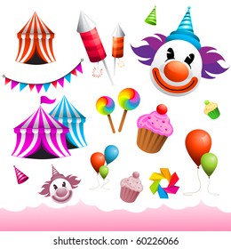 A collection of vector carnival design elements.