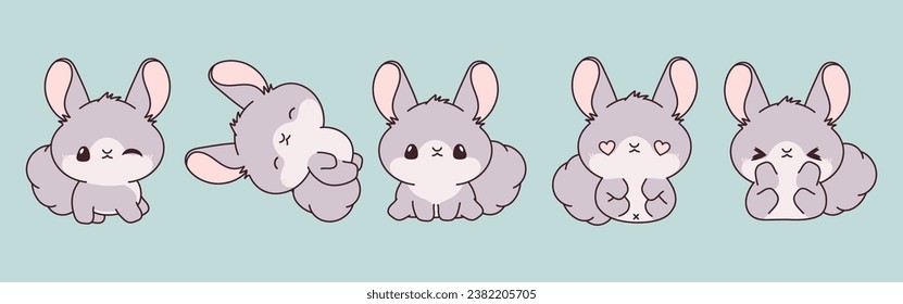 Collection of Vector Cartoon Baby Chinchilla Art. Set of Kawaii Isolated Pet Illustrations for Prints for Clothes, Stickers, Baby Shower, Coloring Pages. 