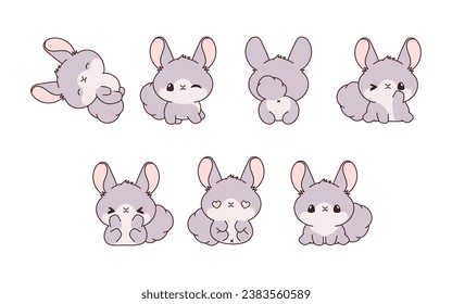 Collection of Vector Cartoon Baby Chinchilla Art. Set of Kawaii Isolated Pet Illustrations for Prints for Clothes, Stickers, Baby Shower, Coloring Pages. 