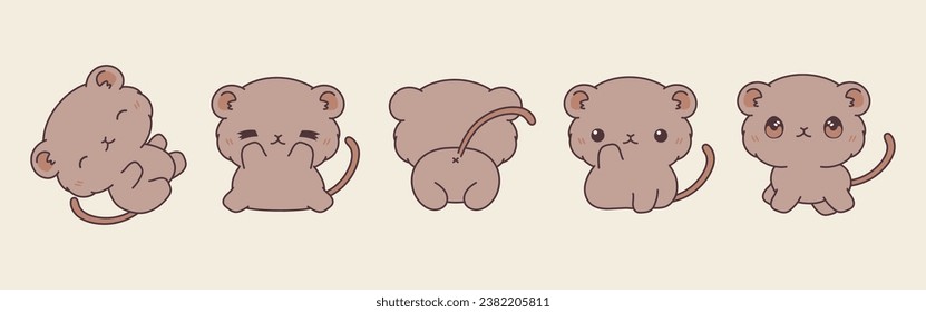 Collection of Vector Cartoon Baby Gerbil Art. Set of Kawaii Isolated Baby Pet Illustrations for Prints for Clothes, Stickers, Baby Shower, Coloring Pages. 