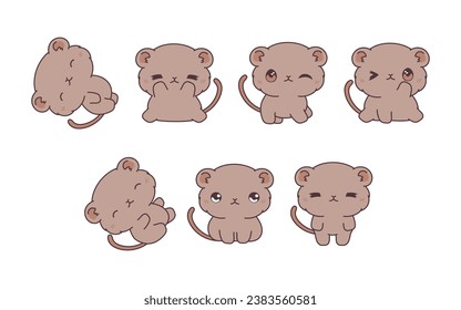 Collection of Vector Cartoon Baby Gerbil Art. Set of Kawaii Isolated Baby Pet Illustrations for Prints for Clothes, Stickers, Baby Shower, Coloring Pages. 