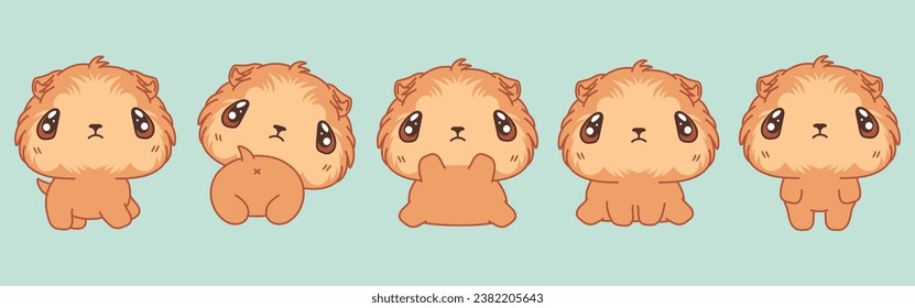 Collection of Vector Cartoon Baby Guinea Pig Art. Set of Kawaii Isolated Pet Illustrations for Prints for Clothes, Stickers, Baby Shower, Coloring Pages. 