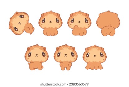 Collection of Vector Cartoon Baby Guinea Pig Art. Set of Kawaii Isolated Pet Illustrations for Prints for Clothes, Stickers, Baby Shower, Coloring Pages. 