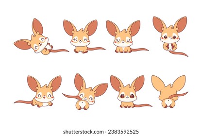 Collection of Vector Cartoon Baby Kangaroo Art. Set of Kawaii Isolated Baby Marsupial Animal Illustrations for Prints for Clothes, Stickers, Baby Shower, Coloring Pages. 