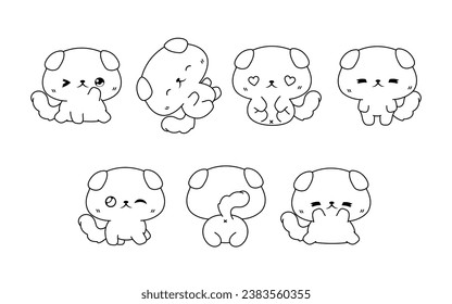 Collection of Vector Cartoon British Shorthair Kitty Coloring Page. Set of Kawaii Isolated Baby Animal Outline for Stickers, Baby Shower, Coloring Book, Prints for Clothes. 