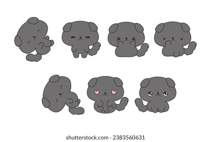 Collection of Vector Cartoon British Shorthair Kitty Art. Set of Kawaii Isolated Baby Cat Illustrations for Prints for Clothes, Stickers, Baby Shower, Coloring Pages. 