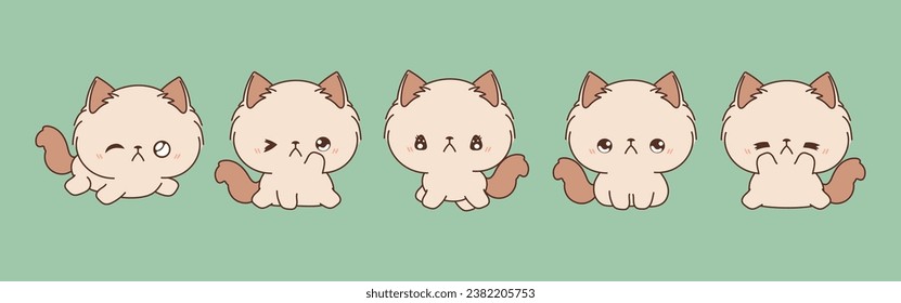 Collection of Vector Cartoon Cat Art. Set of Kawaii Isolated Ragamuffin Kitty Illustrations for Prints for Clothes, Stickers, Baby Shower, Coloring Pages. 
