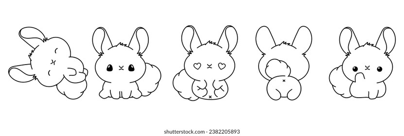 Collection of Vector Cartoon Chinchilla Coloring Page. Set of Kawaii Isolated Pet Outline for Stickers, Baby Shower, Coloring Book, Prints for Clothes. 