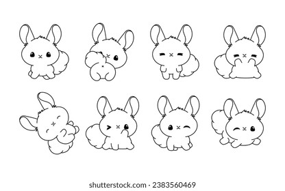 Collection of Vector Cartoon Chinchilla Coloring Page. Set of Kawaii Isolated Pet Outline for Stickers, Baby Shower, Coloring Book, Prints for Clothes. 