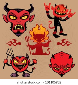 A collection of vector cartoon devil characters in various styles.