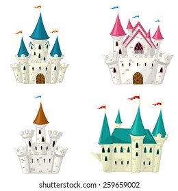 Collection of vector cartoon fairytale castle