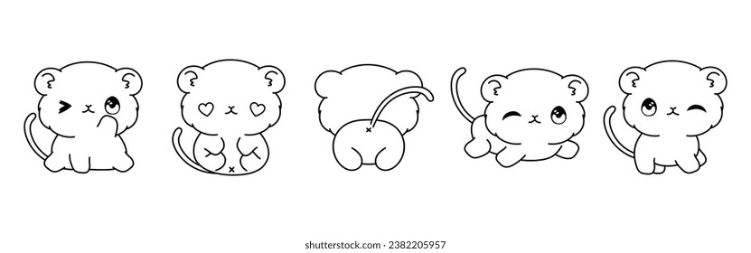 Collection of Vector Cartoon Gerbil Coloring Page. Set of Kawaii Isolated Baby Animal Outline for Stickers, Baby Shower, Coloring Book, Prints for Clothes. 