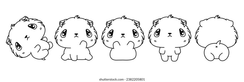 Collection of Vector Cartoon Guinea Pig Coloring Page. Set of Kawaii Isolated Animal Outline for Stickers, Baby Shower, Coloring Book, Prints for Clothes. 