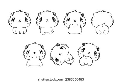 Collection of Vector Cartoon Guinea Pig Coloring Page. Set of Kawaii Isolated Animal Outline for Stickers, Baby Shower, Coloring Book, Prints for Clothes. 