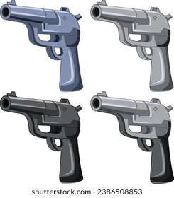 Una colección de ilustraciones de pistolas vectoriales de dibujos animados en un estilo simple