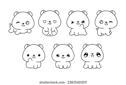 Collection of Vector Cartoon Hamster Coloring Page. Set of Kawaii Isolated Baby Animal Outline for Stickers, Baby Shower, Coloring Book, Prints for Clothes. 