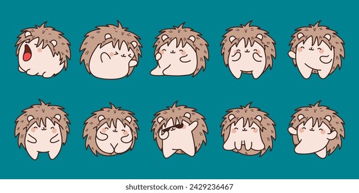 Collection of Vector Cartoon Hedgehog Art. Set of Kawaii Isolated Forest Animal Illustrations for Prints for Clothes, Stickers, Baby Shower, Coloring Pages.
