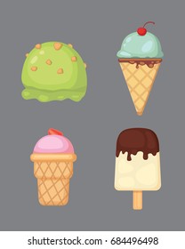 Collection of vector cartoon ice cream illustrations. Summer food.