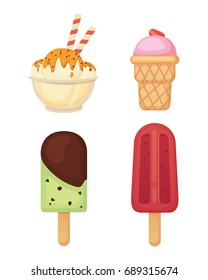 Collection of vector cartoon ice cream illustrations. Summer food.