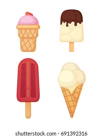 Collection of vector cartoon ice cream illustrations. Summer food.