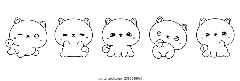 Colección de la página de dibujos animados Shiba Inu. Conjunto de Kawaii Esquema de Perro Infantil Aislado para Pegatinas, Ducha Infantil, Libro de Colores, Impresiones para Ropa. 