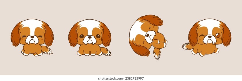 Collection of Vector Cartoon Shih Tzu Dog Art. Set of Kawaii Isolated Puppy Illustrations for Prints for Clothes, Stickers, Baby Shower, Coloring Pages. 