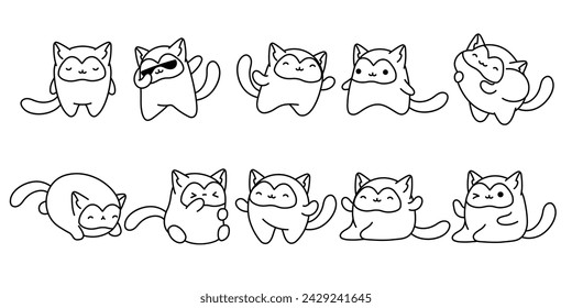 Colección de dibujos animados vectoriales Siame Cat para colorear página. Conjunto de Kawaii Contorno Animal Felino Aislado para Pegatinas, Baby Shower, Libro para colorear, Estampados para la ropa.
