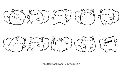 Collection of Vector Cartoon Squirrel Coloring Page. Set of Kawaii Isolated Animal Outline for Stickers, Baby Shower, Coloring Book, Prints for Clothes.
