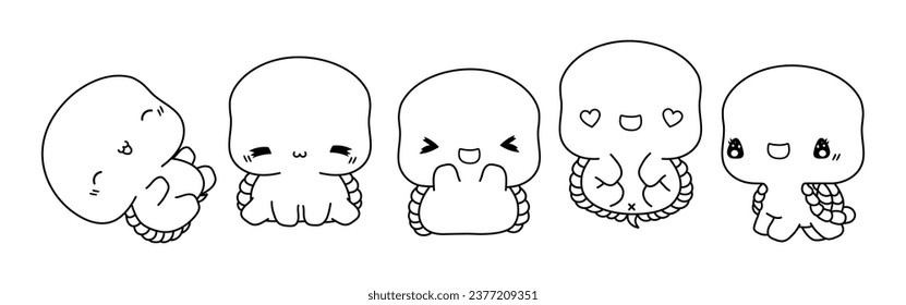 Collection of Vector Cartoon Tortoise Coloring Page. Set of Kawaii Isolated Animal Outline for Stickers, Baby Shower, Coloring Book, Prints for Clothes. 