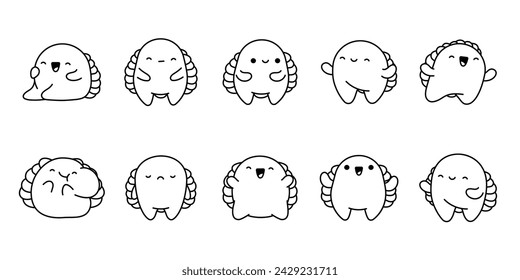 Collection of Vector Cartoon Turtle Coloring Page. Set of Kawaii Isolated Tortoise Animal Outline for Stickers, Baby Shower, Coloring Book, Prints for Clothes.

