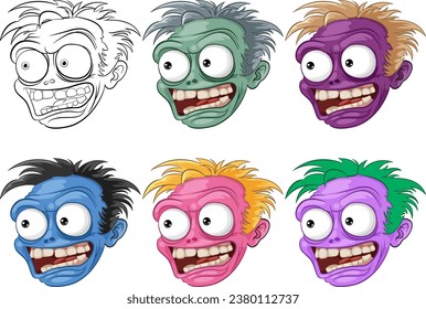 Eine Sammlung von Vektorcartoon-Zombie-Illustrationen und -Umrissen