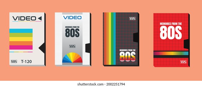 Colección de cintas vectoriales de cinta de cassette antiguas gráficas de estilo 80. Increíbles videos superexitosos. Efecto VHS. Estilo de los años 80 y 90. Tapa retro vintage. Plantilla de diseño fácil de editar