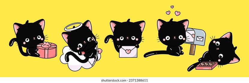 Collection of Vector Cat Art. Set of Isolated Kitten Clipart Illustration. Cute Vector Animals in Love 