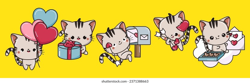 Collection of Vector Cat Art. Set of Isolated Kitten Clipart Illustration. Cute Vector Animals in Love 