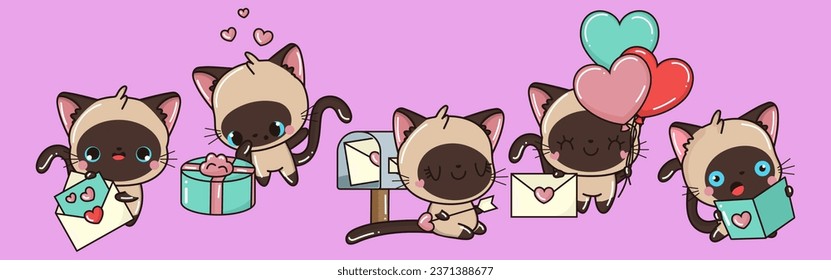 Collection of Vector Cat Art. Set of Isolated Kitten Clipart Illustration. Cute Vector Animals in Love 
