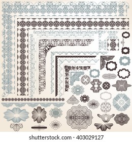 Collection of vector certificates filigree design elements for design of coupons invitations borders and other