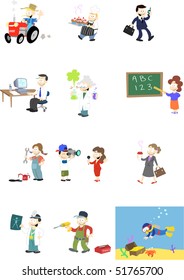 A collection of vector characters in various professions.  Note: A second version of this design is availabe which includes backgrounds.